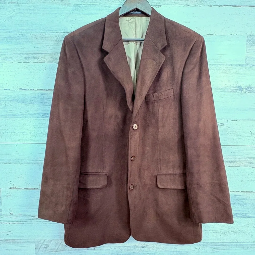 Chaps Ralph Lauren Brown Suede Microfiber Blazer Jacket Sport Coat Mens Size 42T